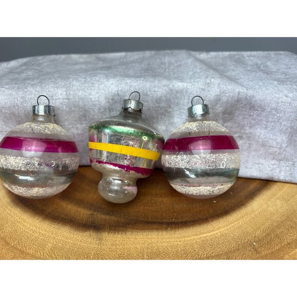 Vintage Glass Christmas Ornaments Set of 3 Hand-Painted Stripes Made in U.S.A. - Picture 8 of 13